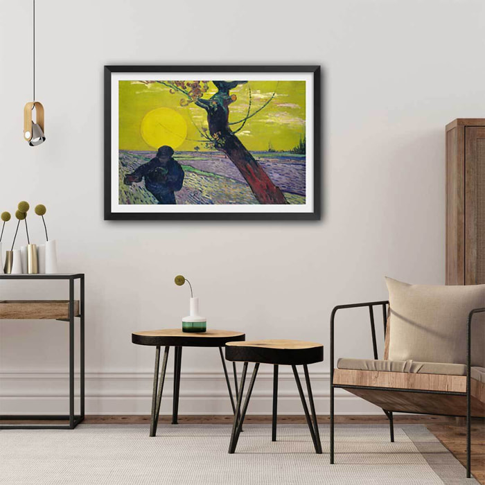 Poster Le semeur au soleil couchant - Vincent Van Gogh Affiche sous cadre noir