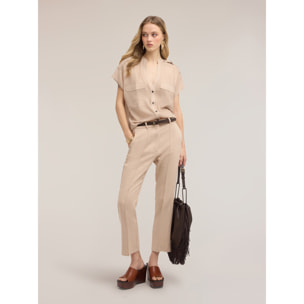 Motivi - Camicia in georgette laminata con tasche - Beige