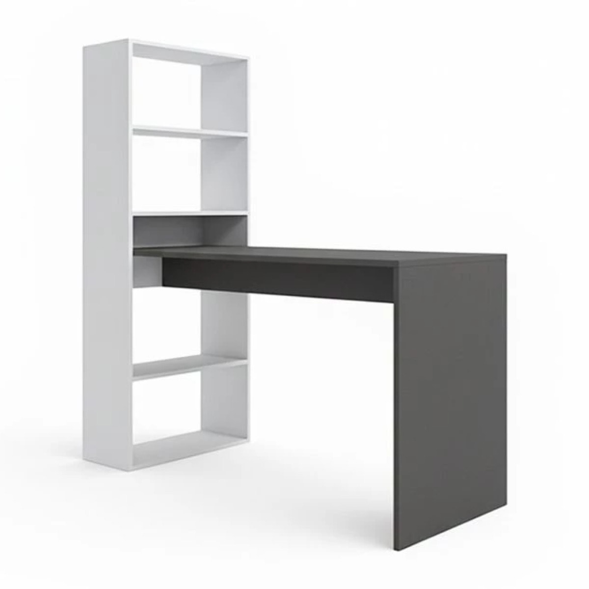 Mesa de escritorio con estantería Cosmic en blanco artik gris antracita 120 x 144 cm Blanco Artik (Blanco Mate) - Gris Antracita