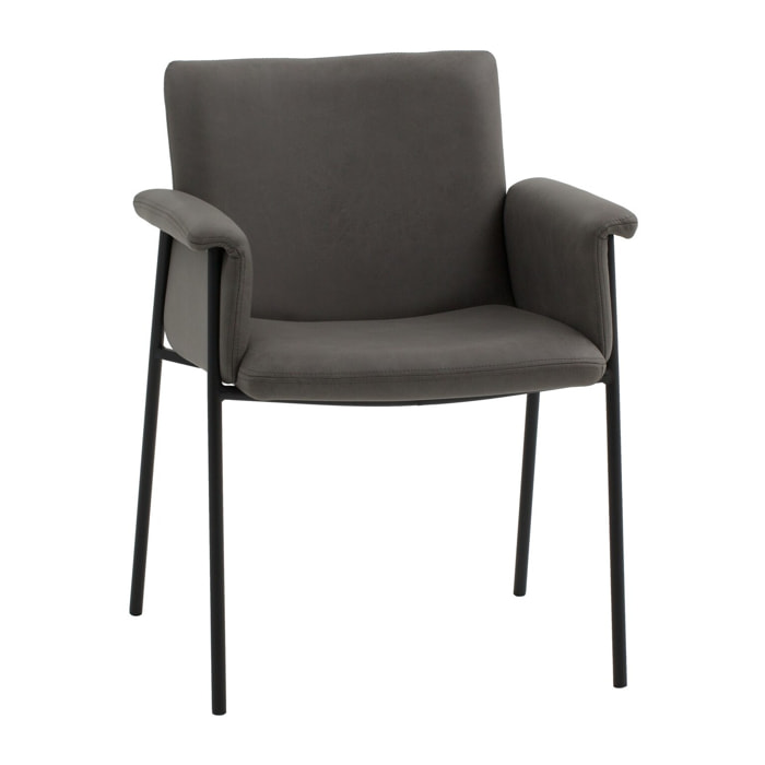 Set di 4 sedie CANCÚN in similpelle grigio e gambe in metallo nero, con braccioli