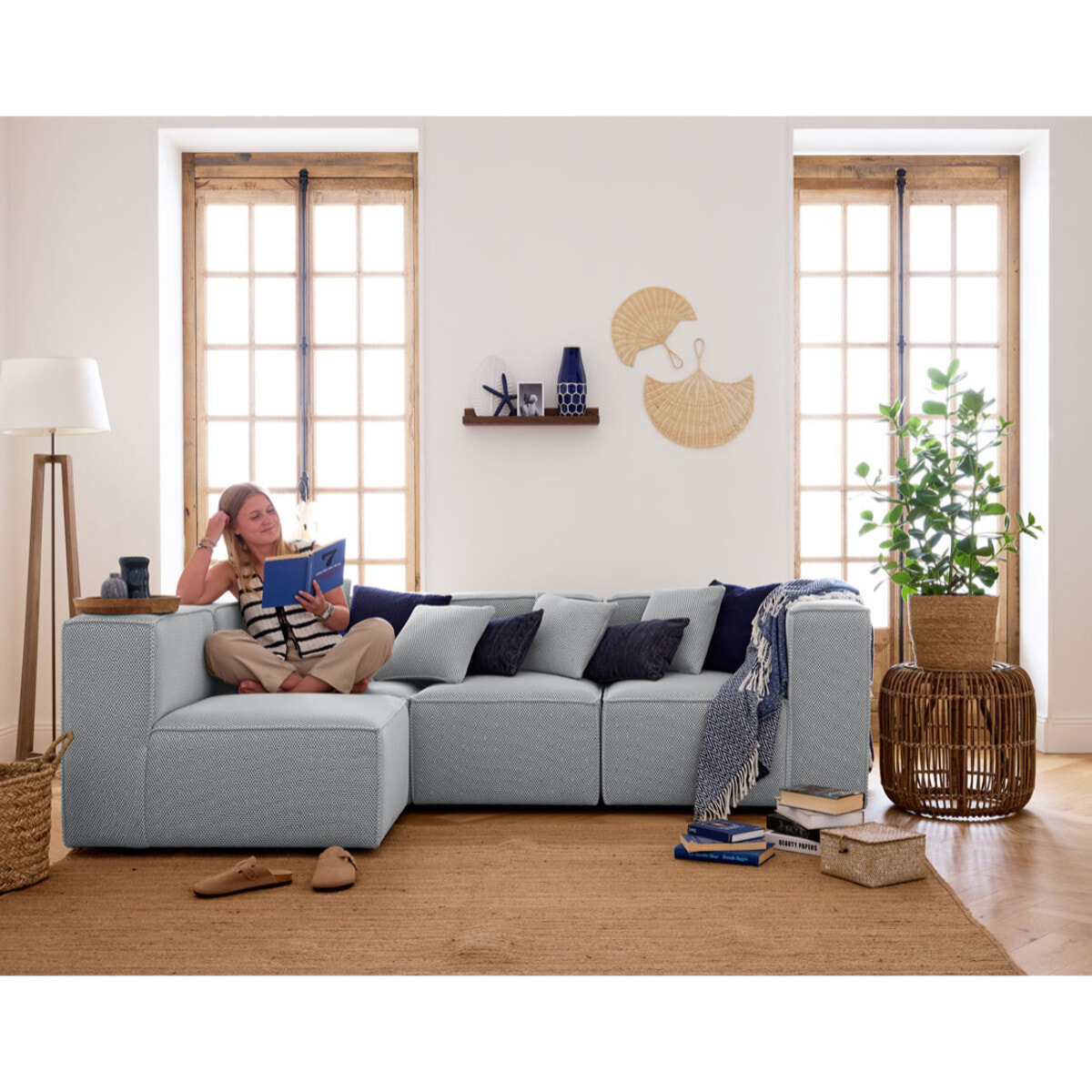 Arty - module d'assise droit - en tissu mailles 3D - Gris clair