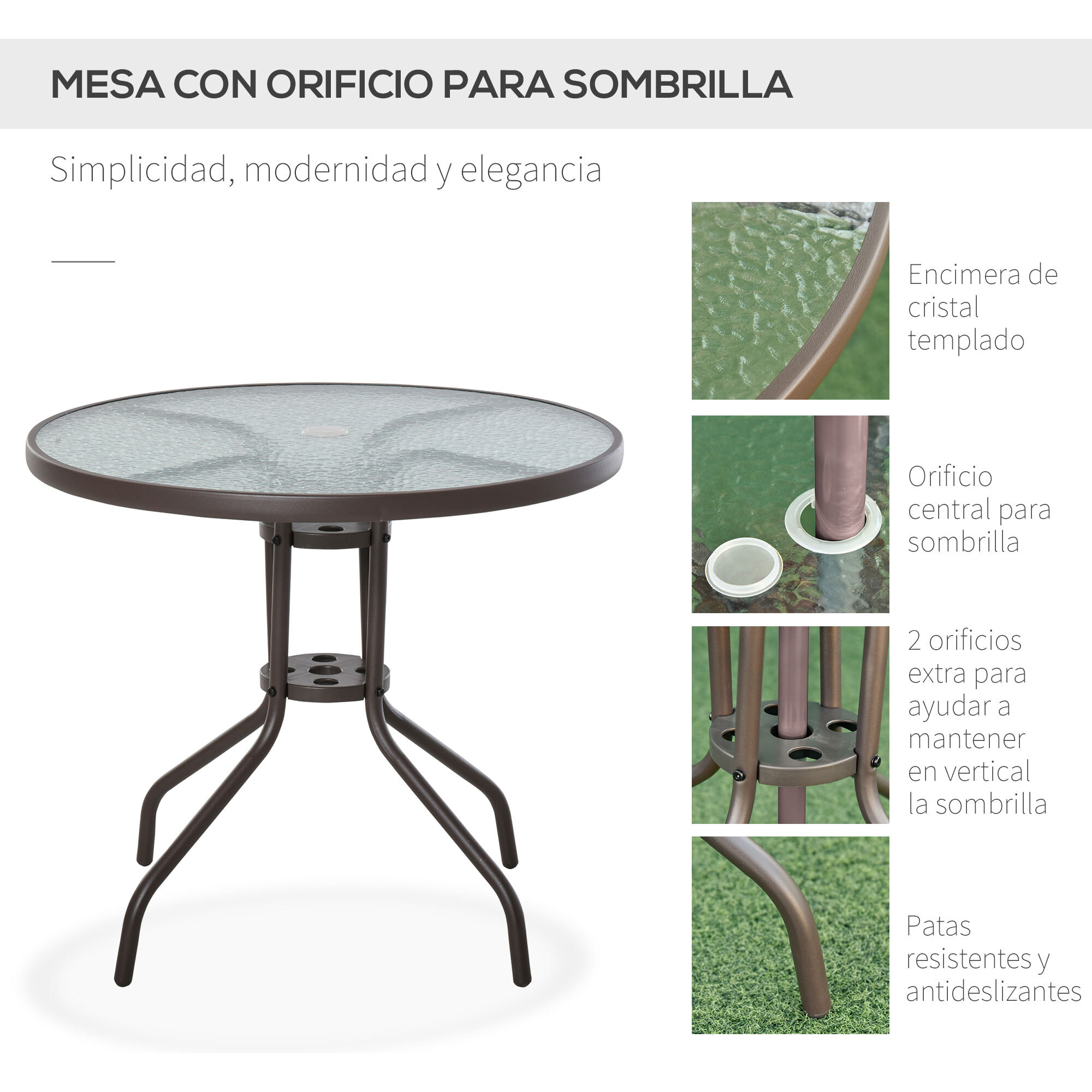 Conjunto de Muebles para Jardín con 4 Sillas 1 Mesa y 1 Parasol Texteline Aluminio y Poliéster Beige