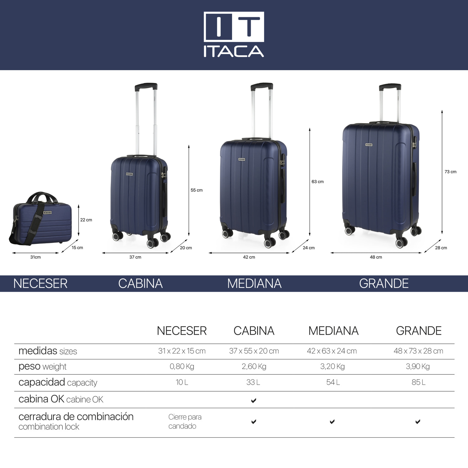 Trolley Mediano 60 Cms  Y Neceser Itaca Diamond Marino