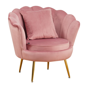 Elegante poltrona, frida, velluto, Cipria, Gambe oro, con cuscino