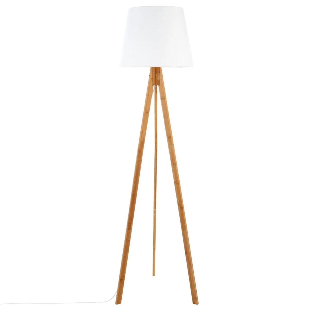 Lampadaire trépied "Bahi" - bambou et blanc H160 cm