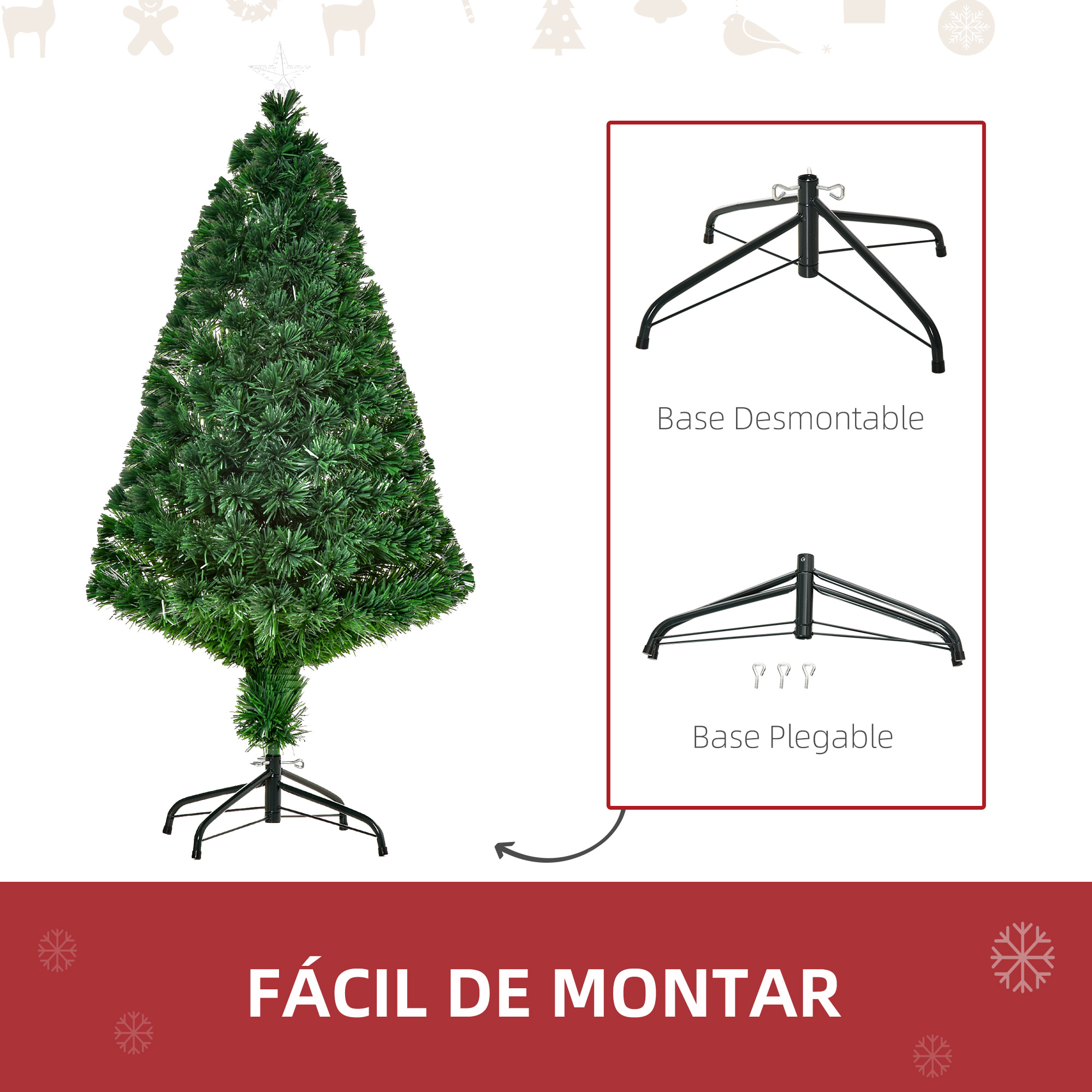 Árbol de Navidad de Fibra Óptica 120cm Multicolor con Base de Soporte