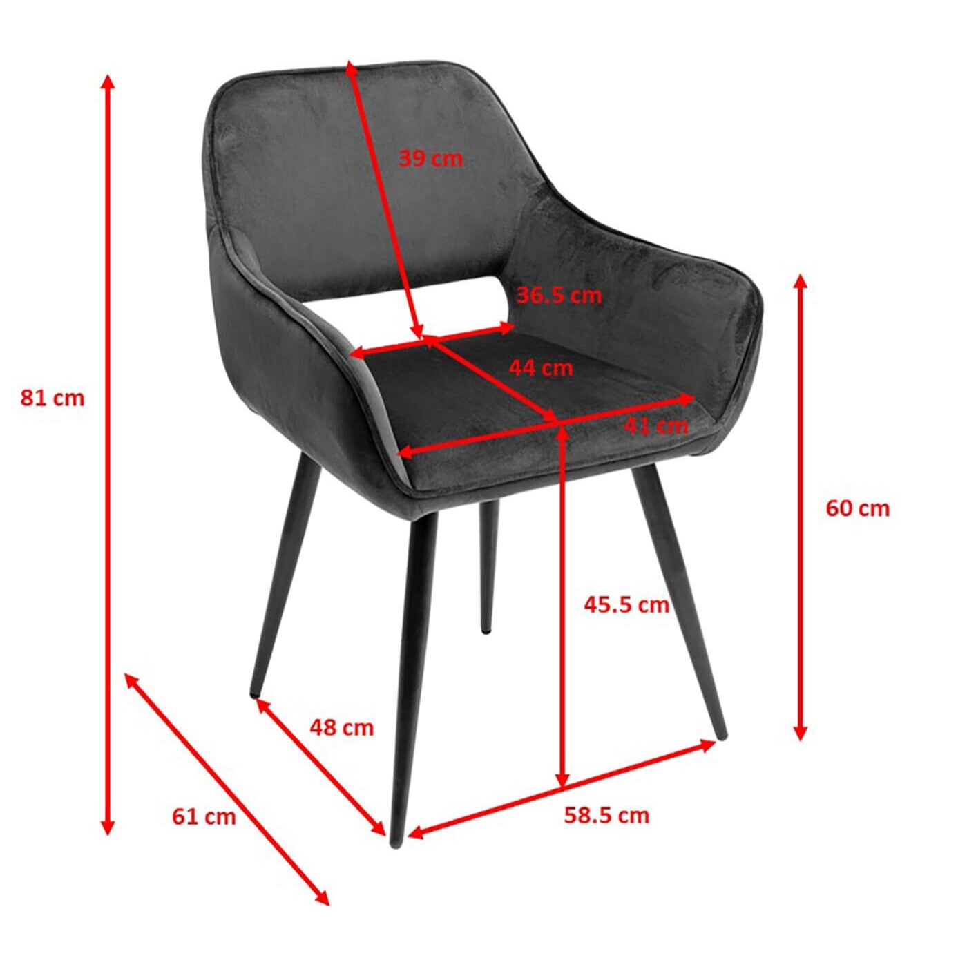 Chaise avec accoudoirs San Francisco velours gris Kare Design