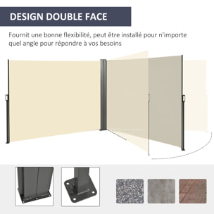 Double store latéral brise-vue paravent rétractable dim. 6L x 1,60H m polyester anti-UV haute densité crème