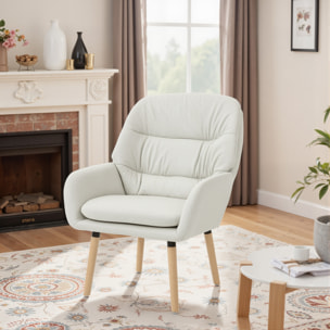 Sillón de Salón Moderno, Butaca de Salón, Acolchado de Doble Capa, Tapizado en Cuero Sintético, Patas de Madera, Sillón de Lectura para Dormitorio, Oficina, Estudio, 68x74x89 cm, Crema