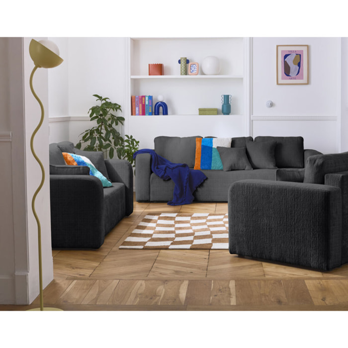 Miro - canapé droit 2 places - en velours texturé - Gris Anthracite