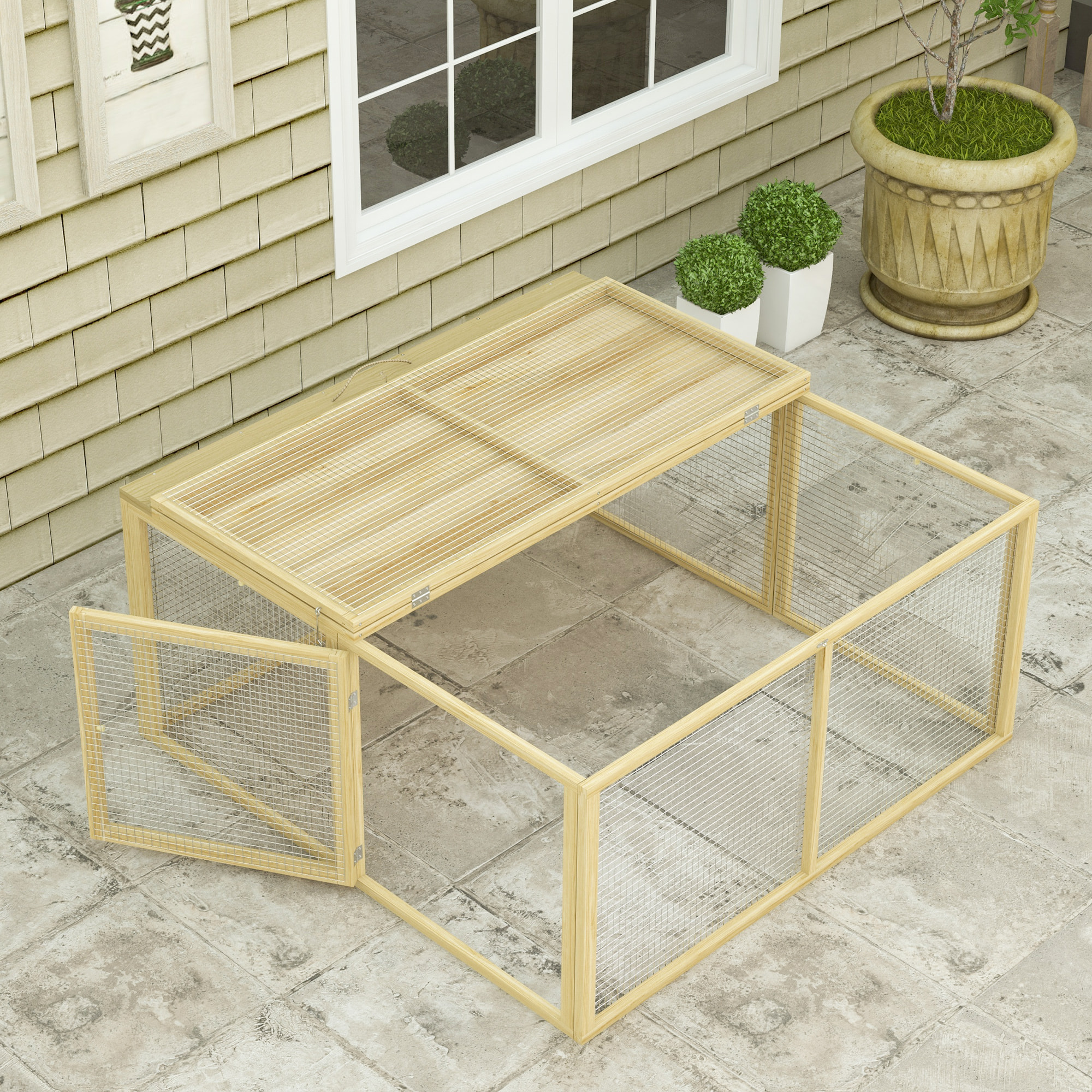 Clapier pliable avec poignée - cage à lapin - toit ouvrant, porte - 120 x 120 x 57 cm - acier bois autoclave