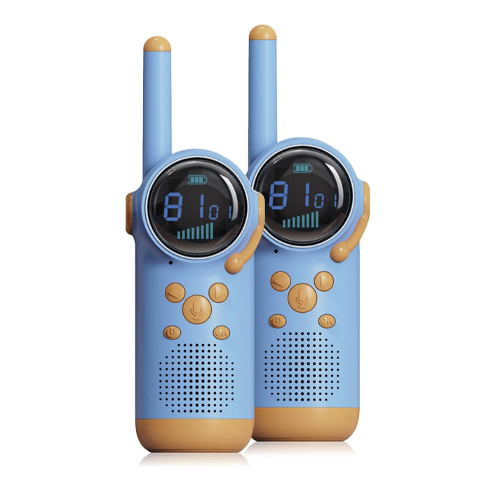 Walkie talkie per bambini D22, 1-3 km, schermo a colori, 99 codici di gruppo crittografati, luce LED. 2 unità. Batteria ricaricabile.