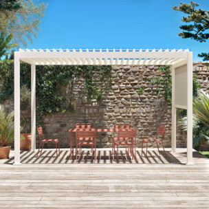 Pergola Bioclimatique blanche – Triomphe – 300x400cm. aluminium. à lames orientables + store 300cm