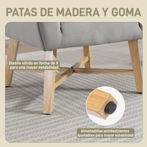 Butaca de Salón Tapizada en Terciopelo, Sillón de Salón Moderno Acolchado, Patas de Madera, Reposabrazos, Base Cruzada, Sillón Relax para Dormitorio, Oficina, Estudio, 67x65x74 cm, Gris Claro
