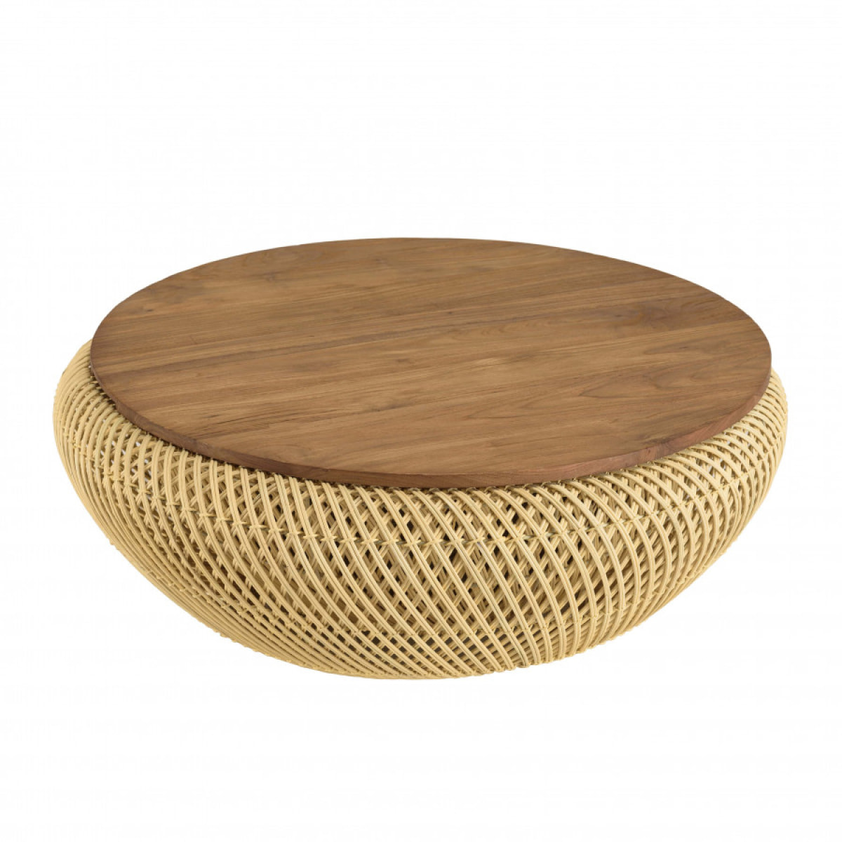 ALIDA - Table basse ronde 80x80cm en rotin beige plateau amovible