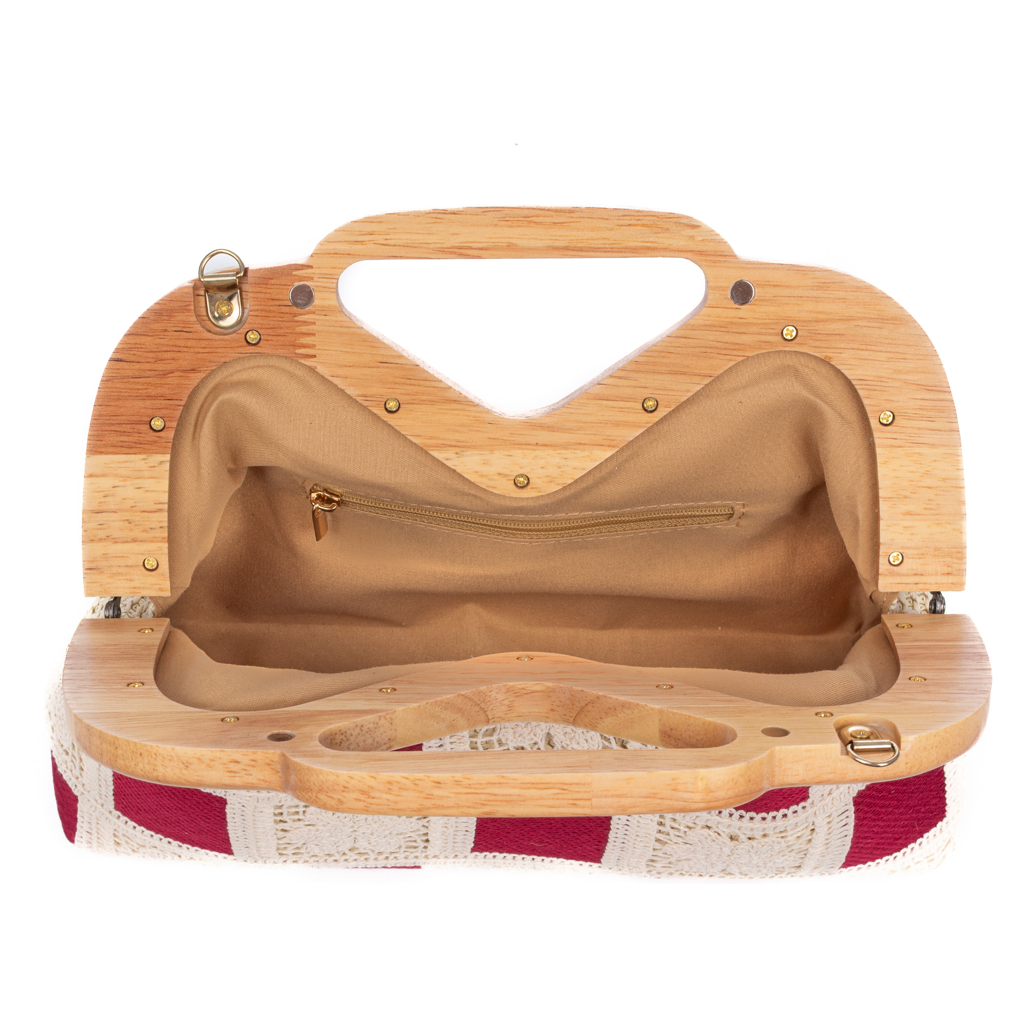 Bisenzio Bolso de mano Mujer. Fabricado en madera natural, algodón y paja trenzada.