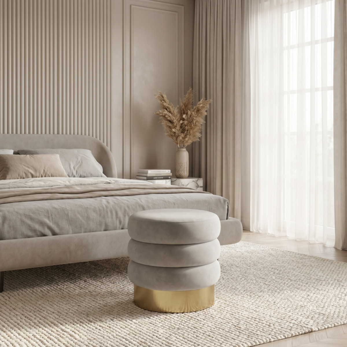 Pouf rotondo in velluto con base oro Ø38x38 cm, sgabello imbottito design moderno elegante, seduta decorativa per salotto camera da letto ingresso cabina armadio, pouf velvet con struttura resistente fino a 100 kg