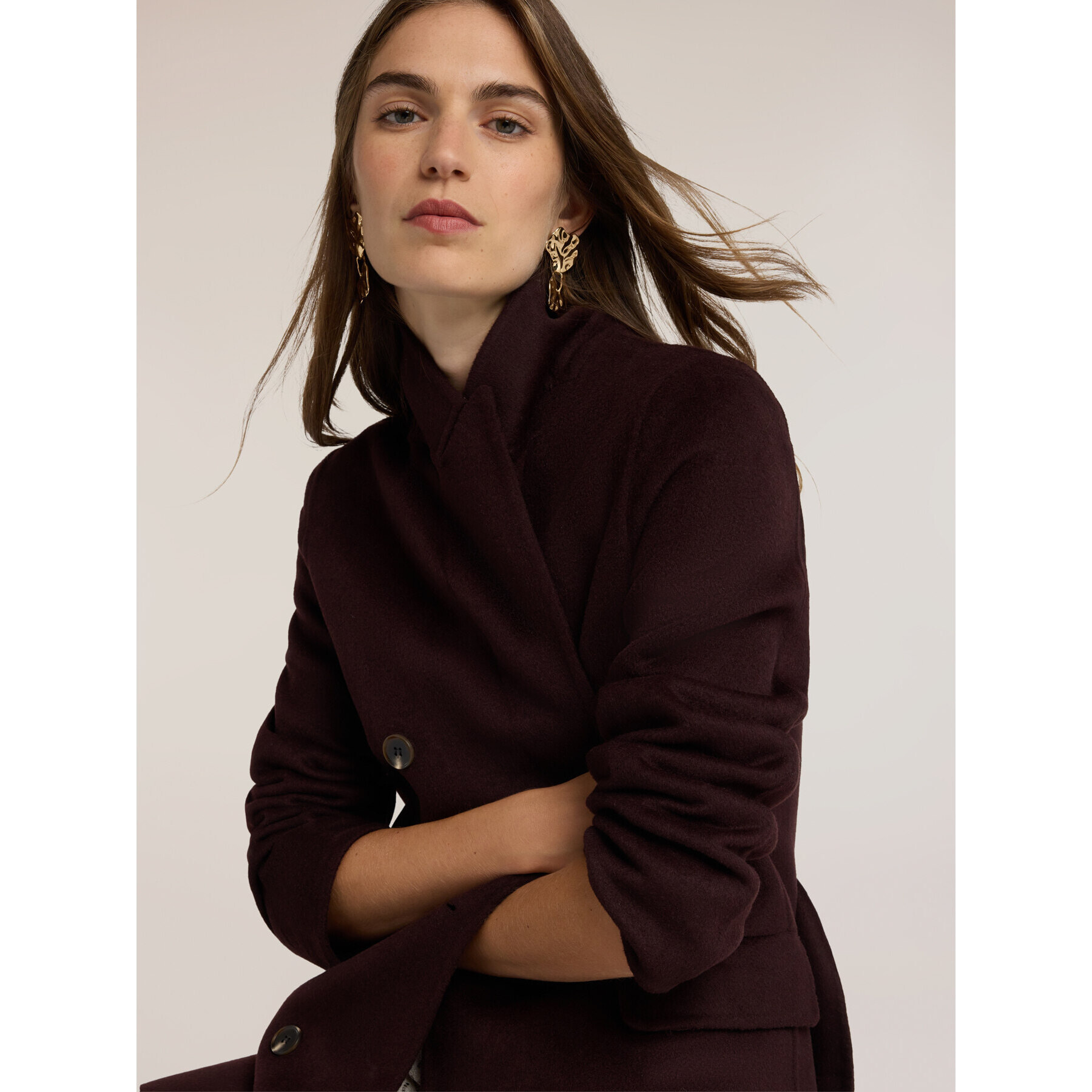 Motivi - Cappotto cinturato doppiopetto in double misto lana - Marrone