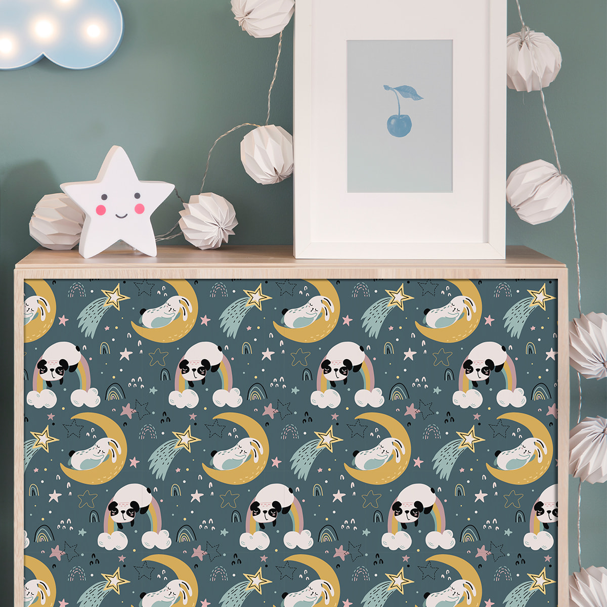 Sticker meuble pour enfant pandas et lapins douce nuit 60 x 90 cm