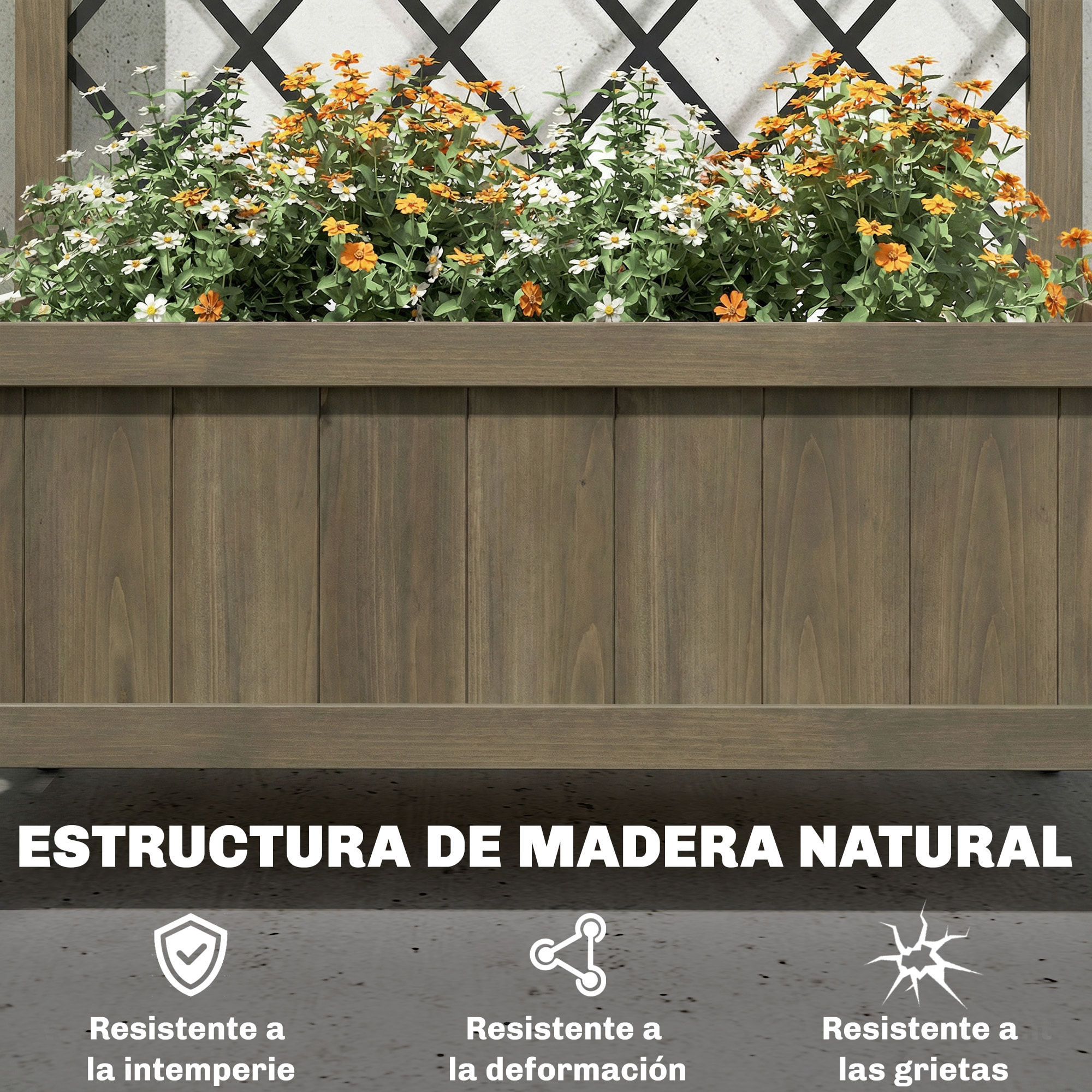 Jardinera de Madera con Enrejado Metálico y Ruedas, Jardinera Exterior Grande para Plantas Trepadoras, Macetero Elevado para Patio, Terraza, 72x36x168 cm, Carbonizado