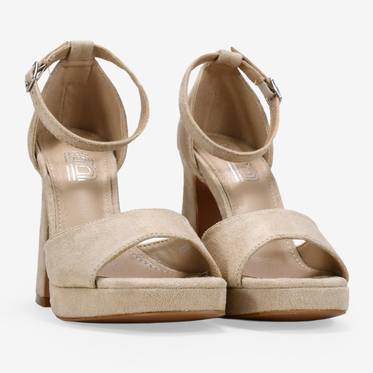 Sandalias de fiesta beige con tacón y talonera