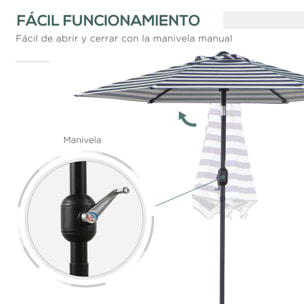 Sombrilla Terraza Exterior, Ø230x216 cm, Sombrilla de Jardín con Ángulo Ajustable y Manivela, Impermeable, Parasol para Patio, Terraza, Azul y Blanco