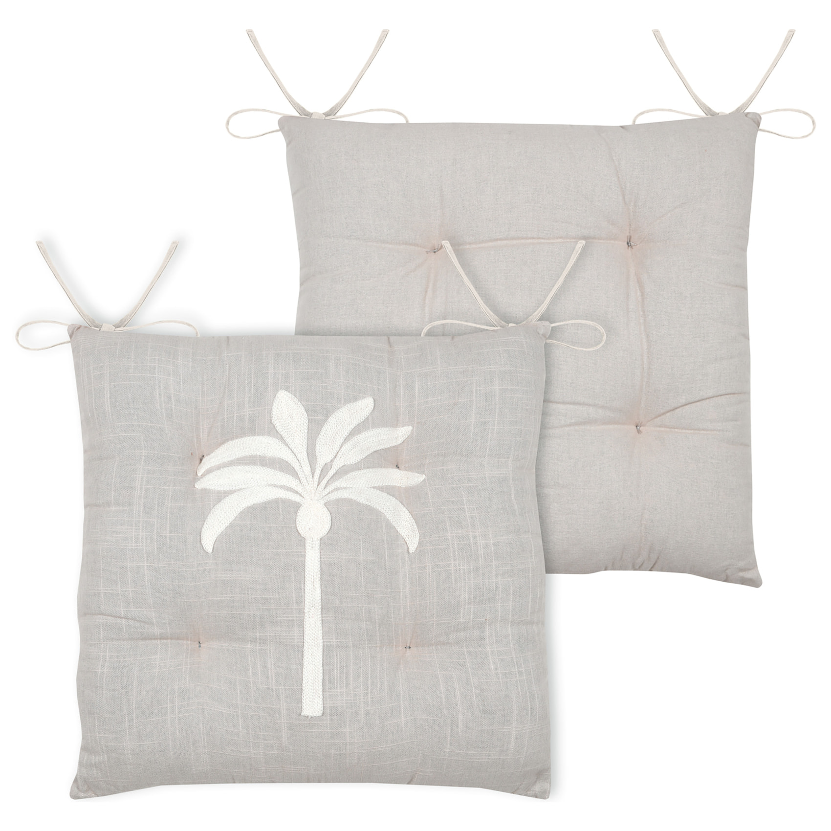 Galette de chaise brodée motif palmier - Gris