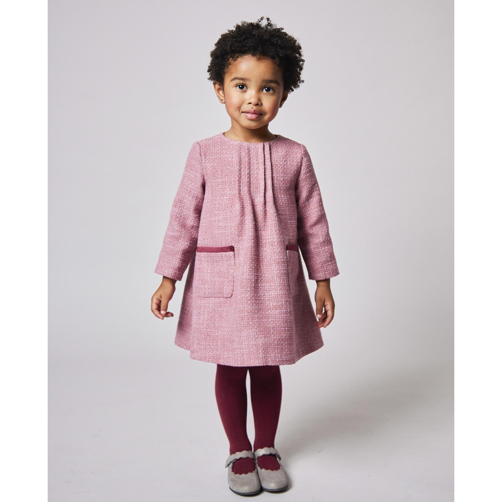 Vestido chanel rosa con bolsillos detalle terciopelo granate