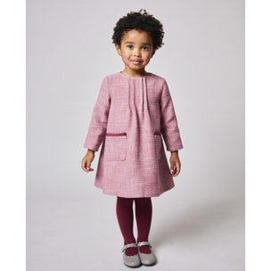 Vestido chanel rosa con bolsillos detalle terciopelo granate