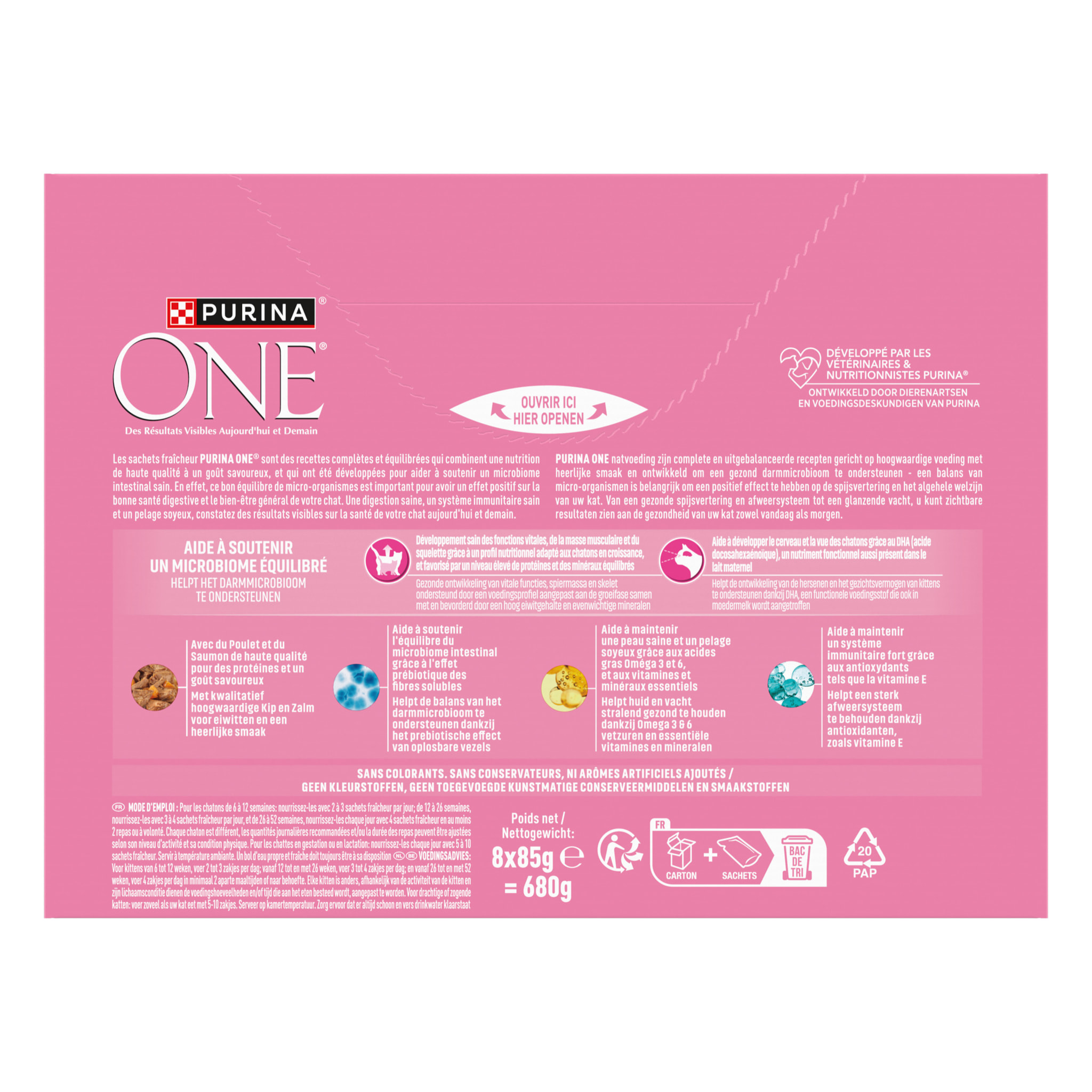 PURINA ONE Chat Kitten Effilés Sauce Saumon Poulet 8x85g - Lot de 10
