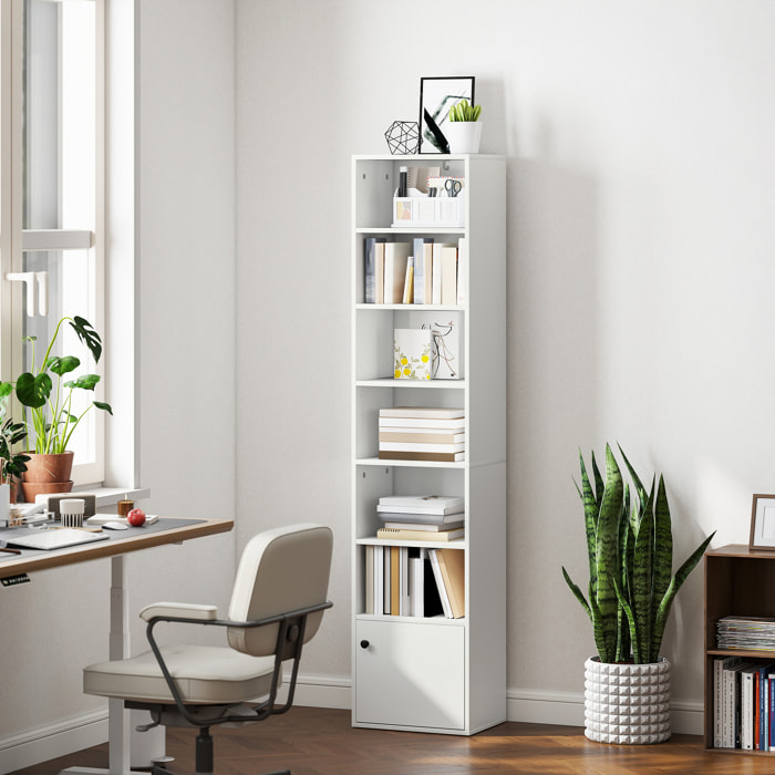 Librería de 7 Niveles, Estantería para Libros con Estantes Ajustables y Puerta, Estantería Moderna, 40x30x180 cm, para Salón, Dormitorio, Estudio, Oficina, Blanco