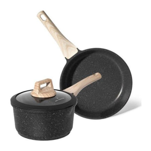 Poêle 24 cm avec casserole et couvercle 20 cm noir - Tous feux dont induction Just perfecto JL-43