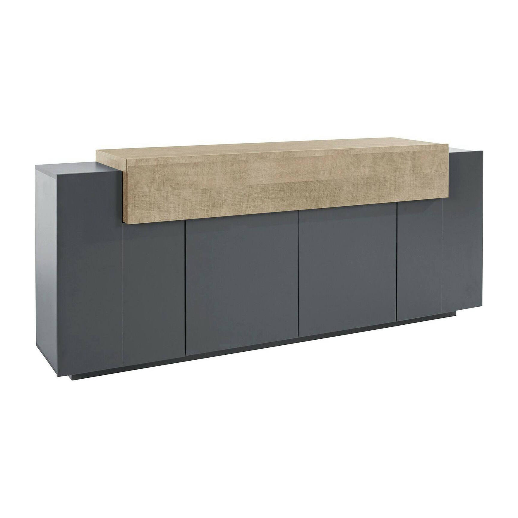 Credenza Loris, Madia da cucina a 4 ante, Buffet da soggiorno, 100% Made in Italy, cm 220x45h86, Antracite e Acero