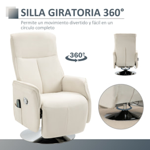 HOMCOM Sillón de Masaje Eléctrico con Reposapiés Sillón Relax Giratorio Reclinable hasta 135° con Control Remoto 10 Zonas de Masaje y Bolsillo Lateral 68,5x84x110 cm Crema