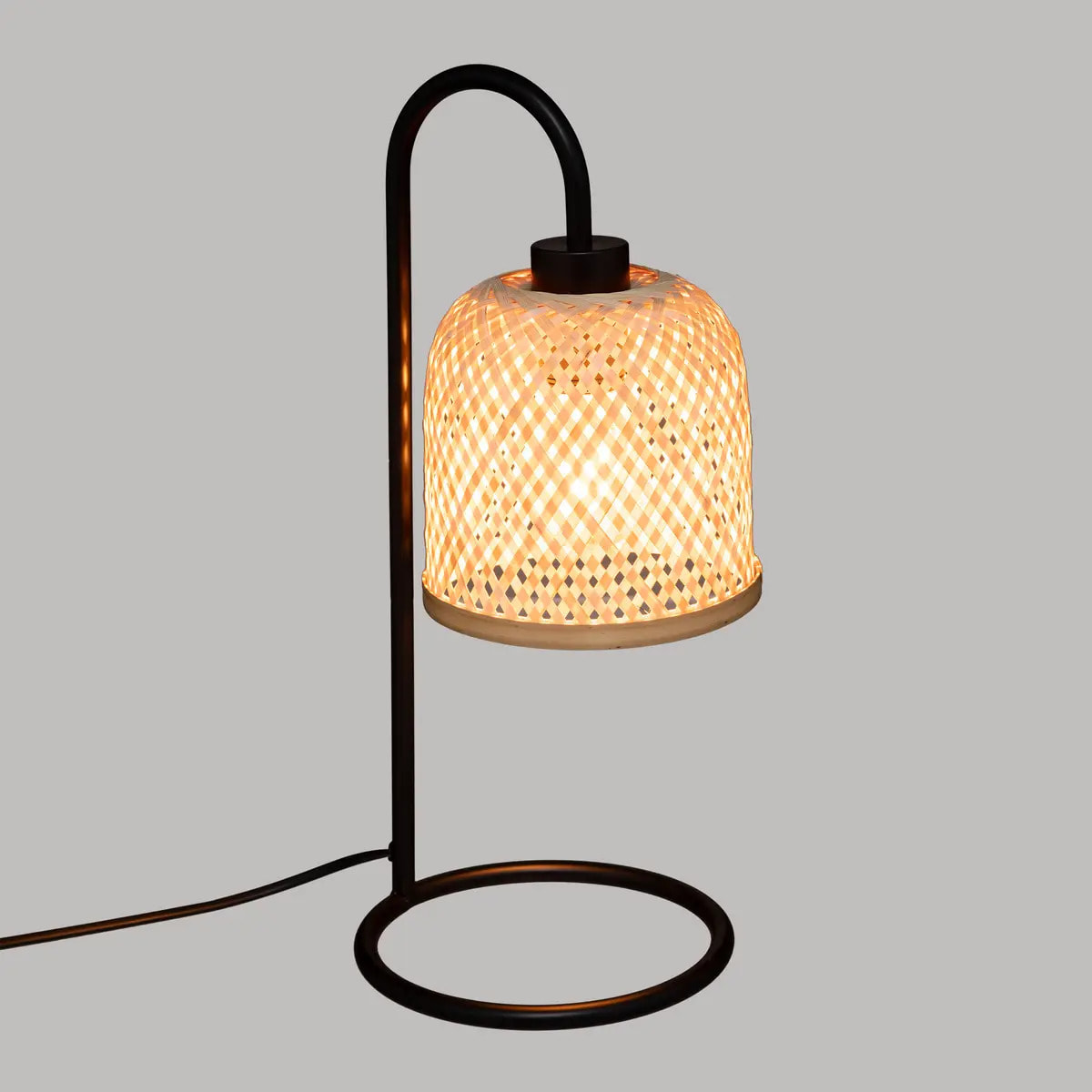 Lampe droit "Ali" - métal et bambou - noir - H43 - 5 cm