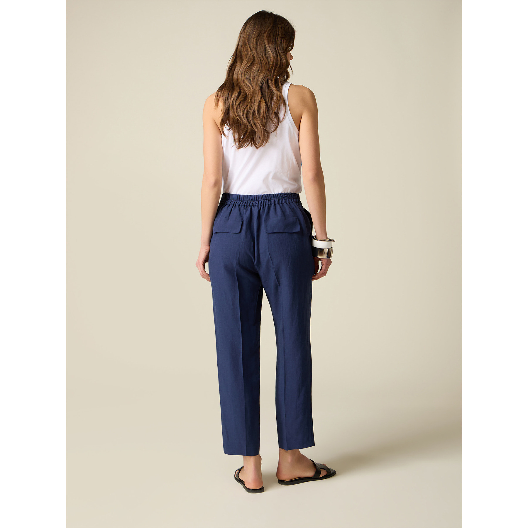 Oltre - Pantaloni cropped misto lino - Blu
