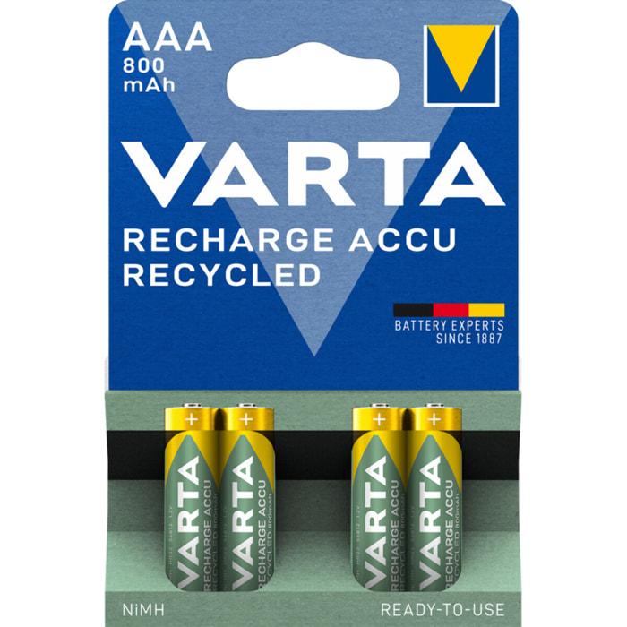 Varta - Piles Rechargeable Accu RECYCLED AAA 800 mAh Blister de 4 (pré-chargées)