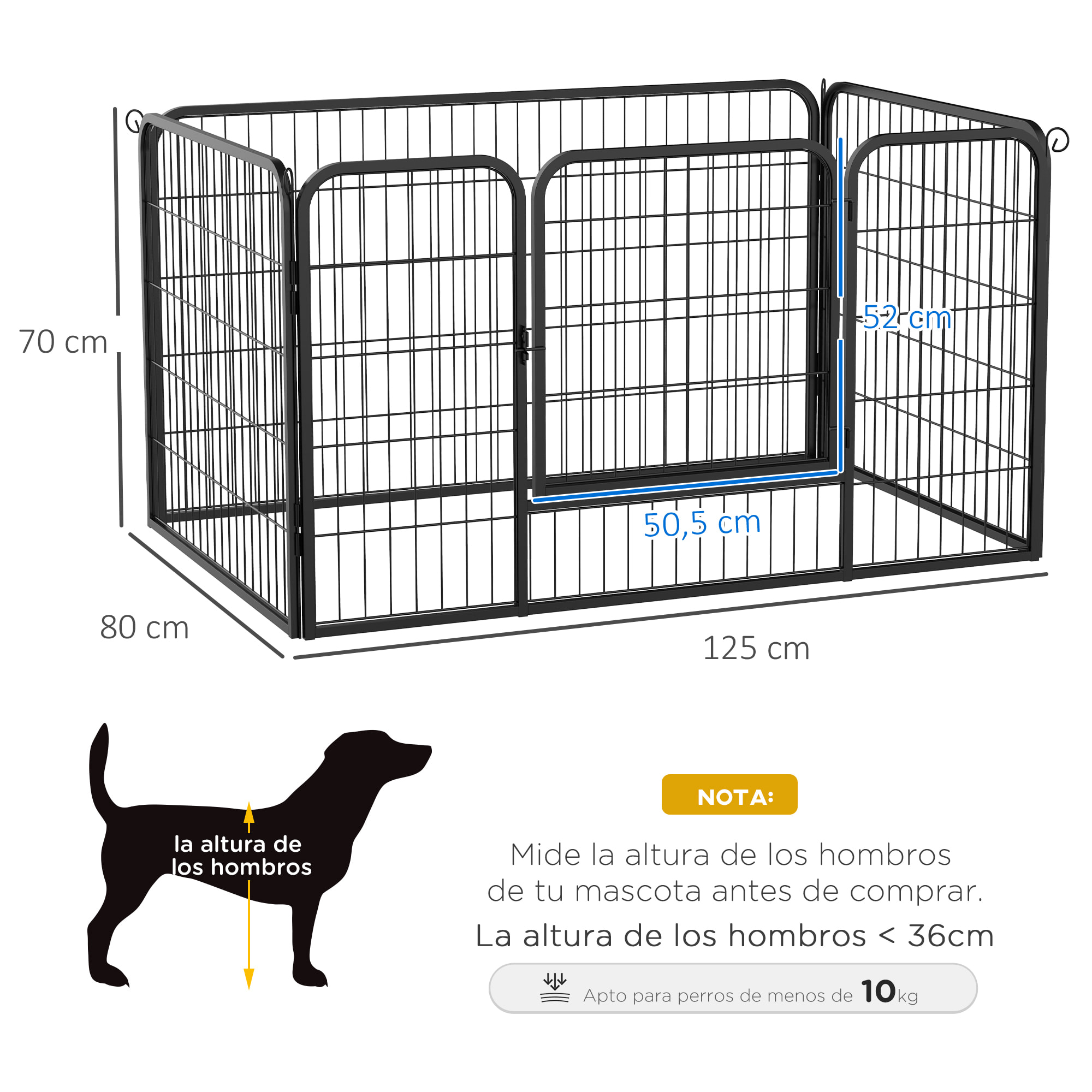 Jaula para Mascotas con Puerta de Hierro 125x80x70cm Negro