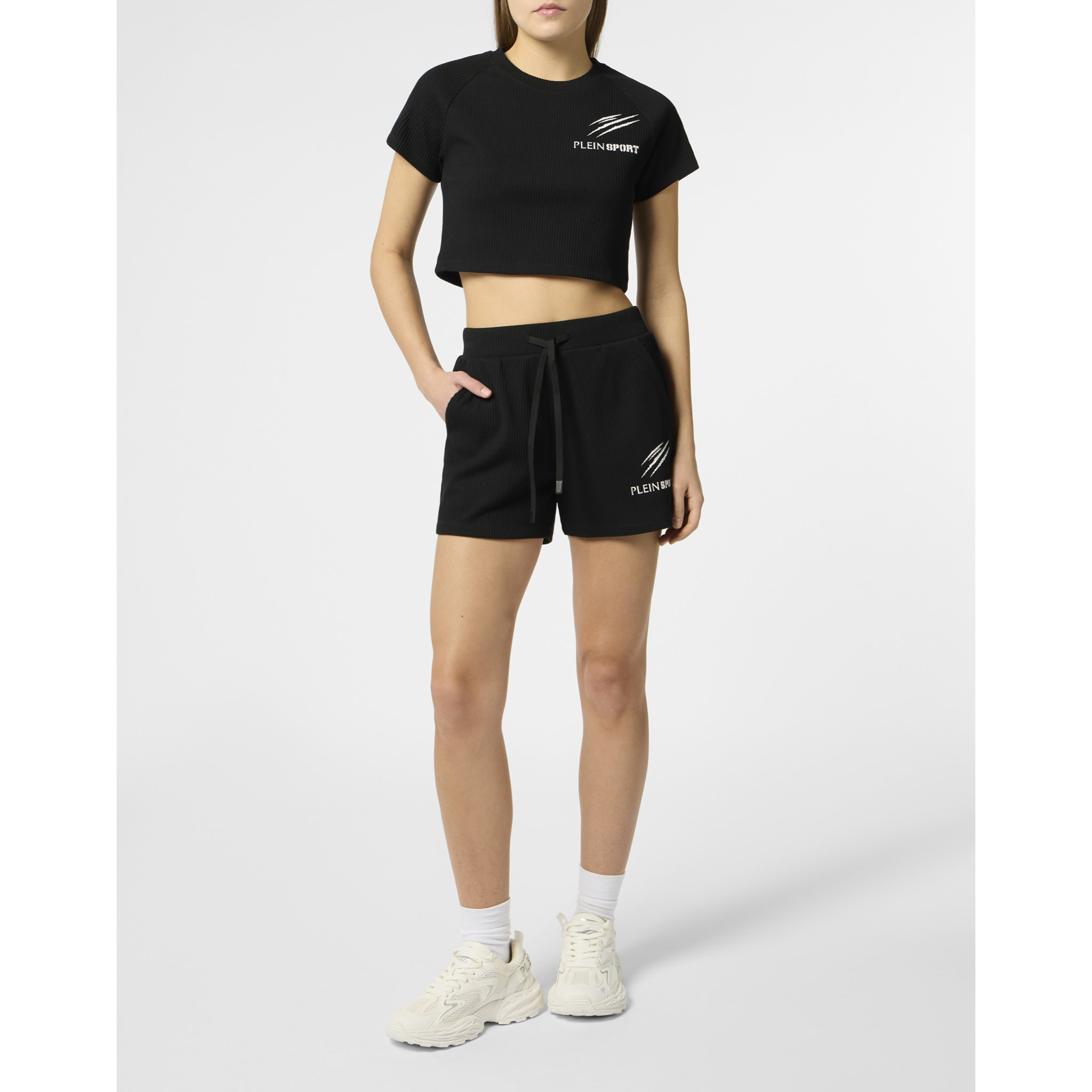 PLEIN SPORT Ribbed Loose Fit Shorts Scratch