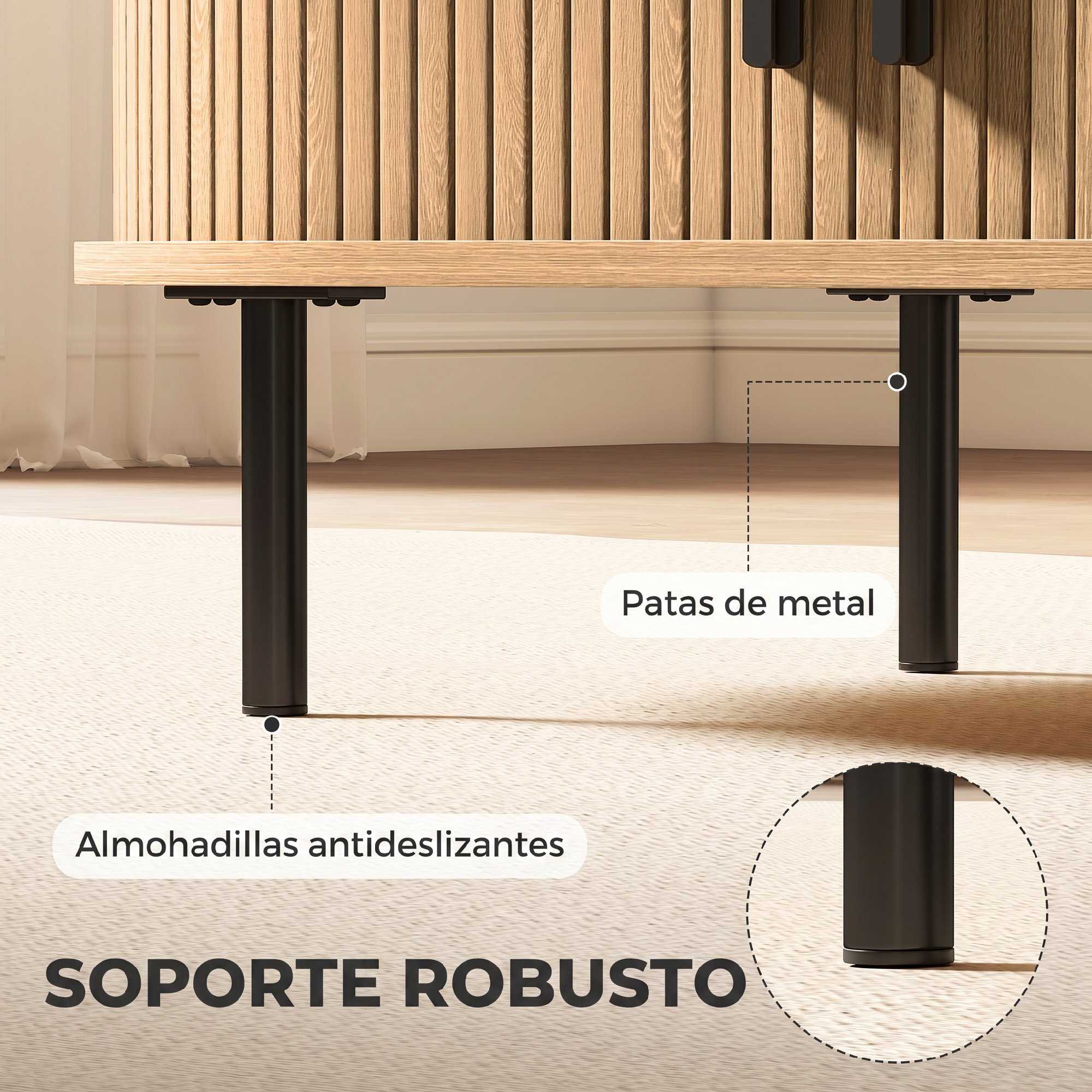 Mesa de Centro con Puertas de Tambor Deslizantes, Mesa de Café Ovalada para Salón con Almacenamiento Oculto y Patas de Metal, Moderno de Mediados de Siglo, 100x55x40 cm, Madera Natural