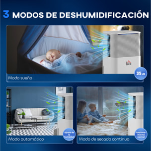 Deshumidificador 10L/día, Depósito 2L, Silencioso, Deshumidificador Eléctrico con 3 Modos, Pantalla LED, Temporizado 24 H, Bloqueo Infantil y Drenaje Continuo, hasta 8-12Ã£Å½Â¡, Blanco