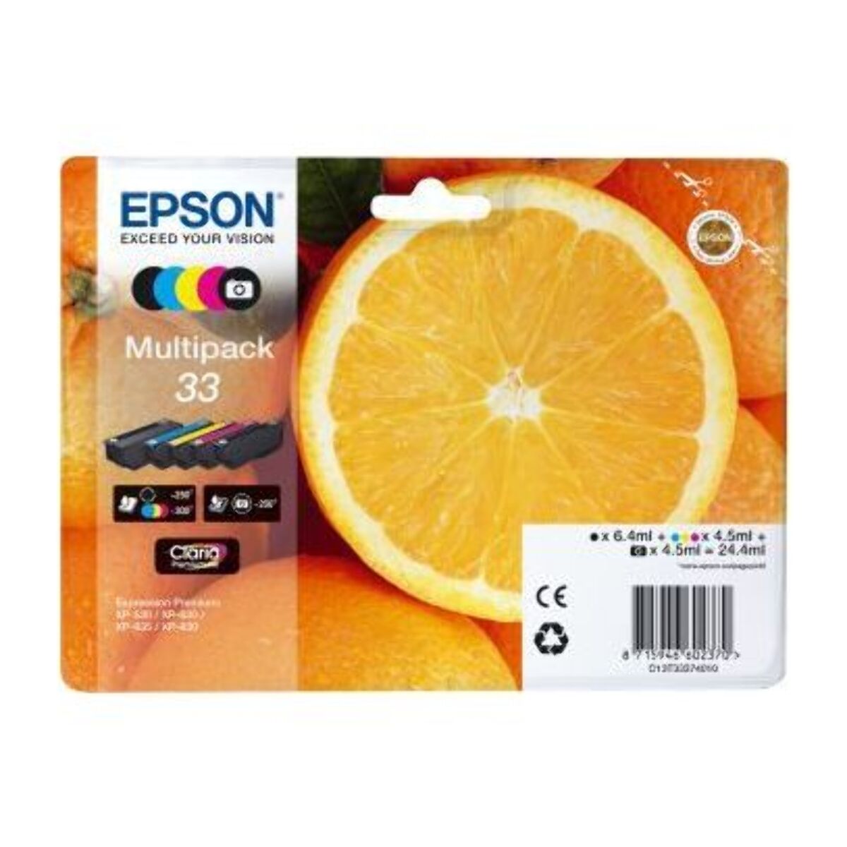 Cartouche d'encre EPSON Pack Multipack 5 Originales T3337 Série Orange (Noir Photo + 4 Couleurs) - C13T33374010