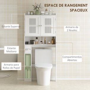 Estantería sobre Inodoro Mueble sobre Inodoro con Estante Ajustable 2 Puertas Soporte para Papel Higiénico y Estantes Abiertos Ahorra Espacio Armario para lavadora para Baño Blanco