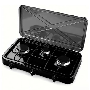 Fornello A Gas Portatile 2 Fuochi con Coperchio Piano Cottura Campeggio GPL Gas Naturale Fornello da Camping In Acciaio Con Griglie Smaltate