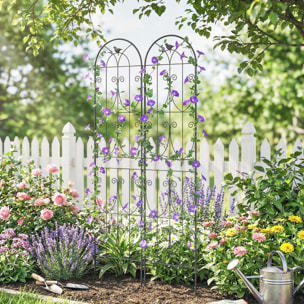 Treillis de jardin effet fer forgé oiseau - 2 supports plantes grimpantes - 50 x 220 cm - métal époxy noir