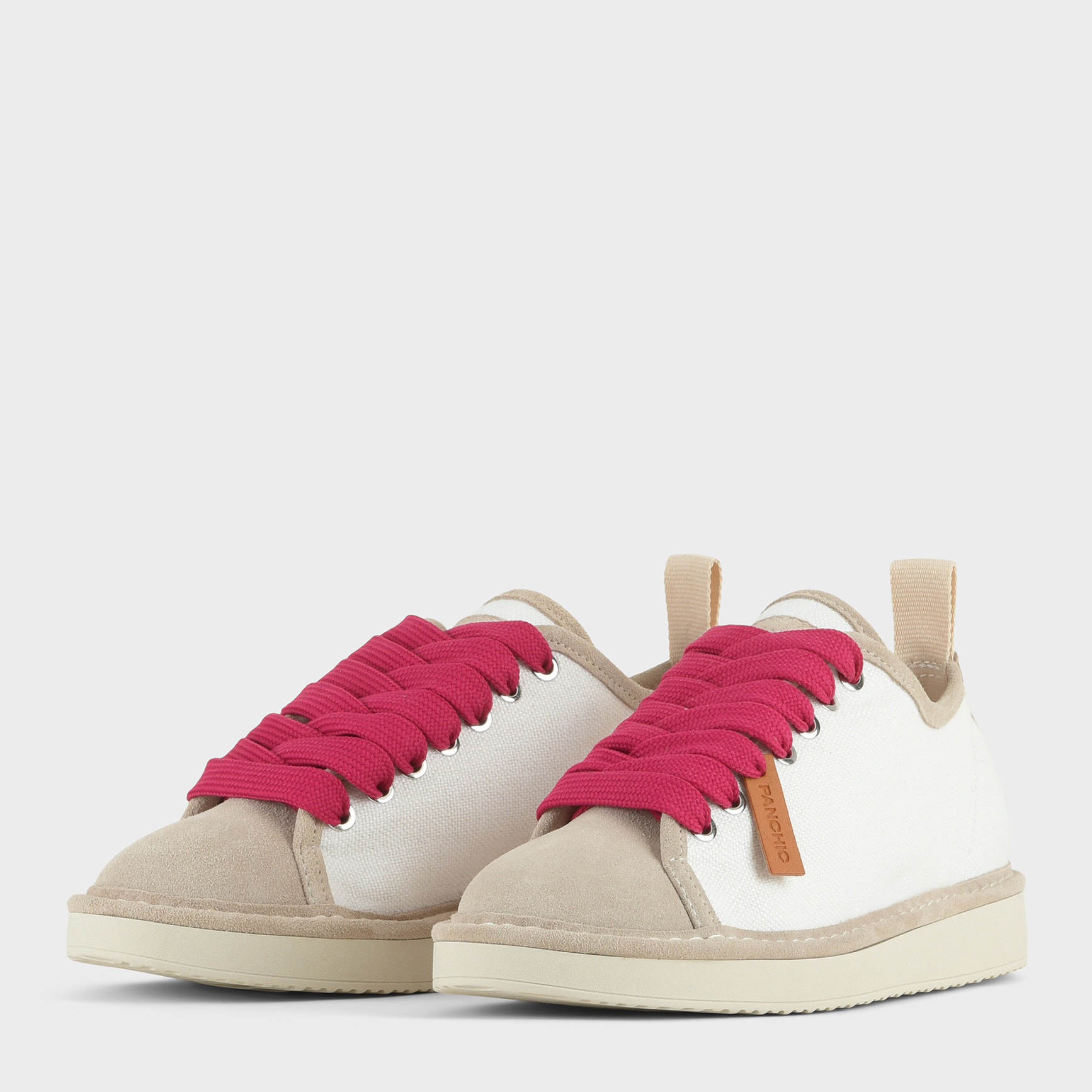 ZAPATO CON CORDONES MUJER P01 DE LINO Y ANTE BLANCO NIEBLA FUCSIA