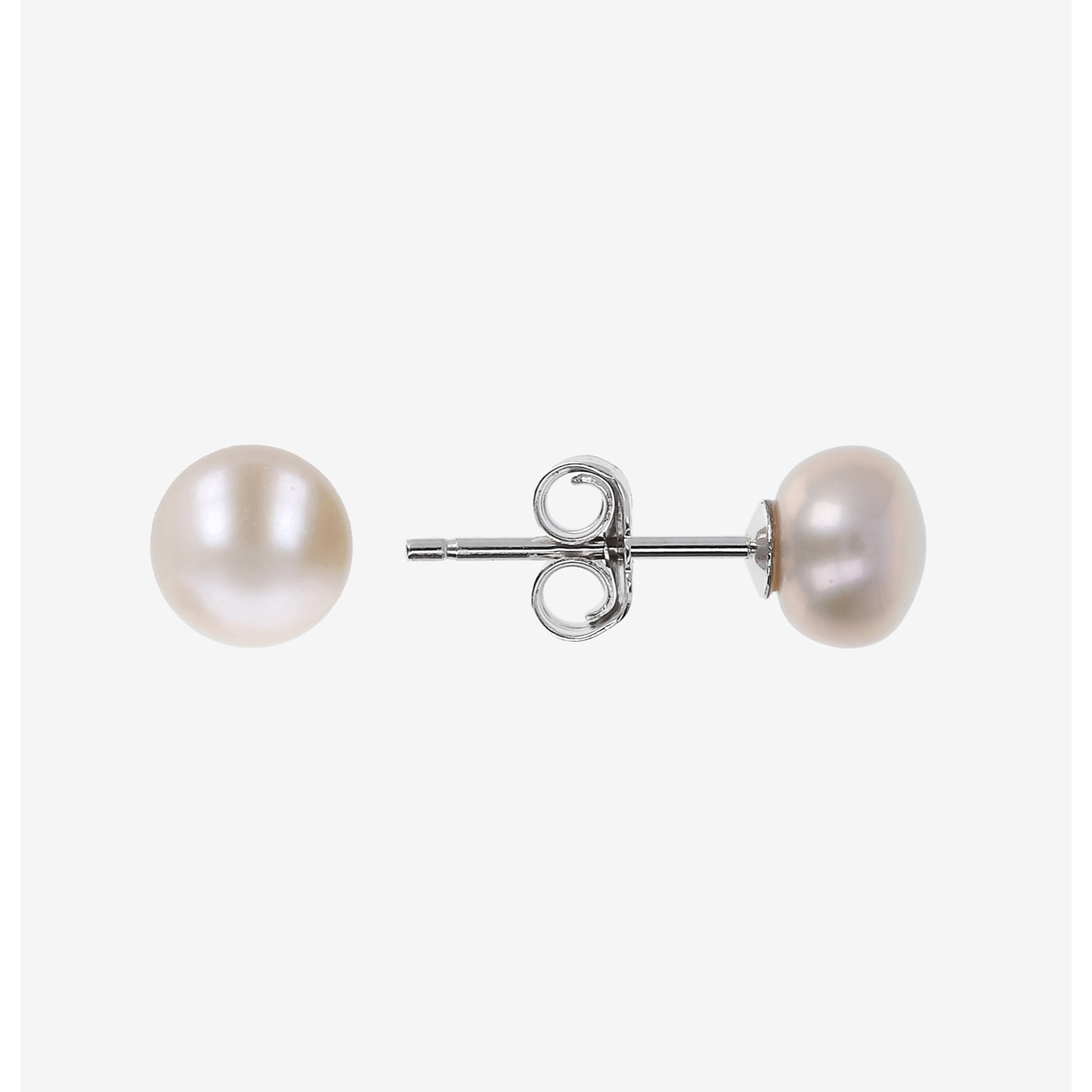 PERLAVIVA - Orecchini a Bottone in Argento placcato Platino con Perle d'Acqua Dolce Rosa Ø 6/6.5 mm