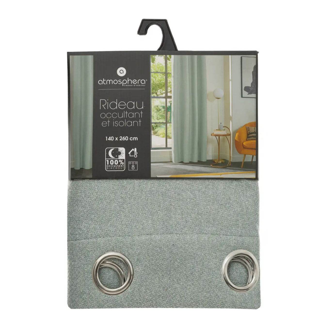 Rideau isolant occultant vert céladon 140x260cm