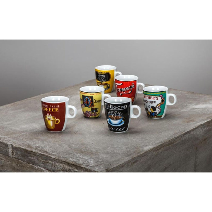 Lot de 6 tasses assorties en porcelaine 20cl