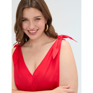 Fiorella Rubino - Top de algodón con lazos en los hombros - Rojo